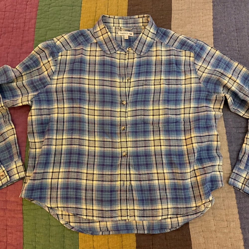 New, Never Worn Women’s Toad&Co Boxy Blue Plaid Shirt, L